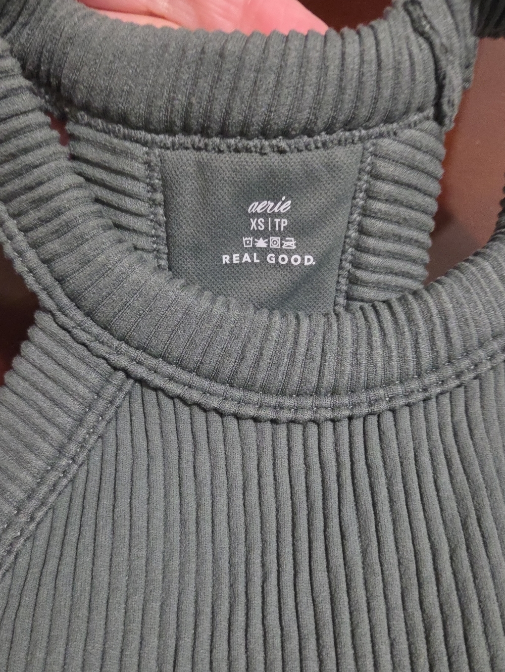 Aerie Green Ribbed High Neck Tank